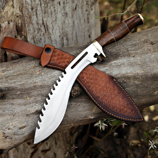 Handmade D2 Steel Kukri Survival Knife with Leather Sheath – 15" Full Tang Blade | DRSKNIVES HUB 
