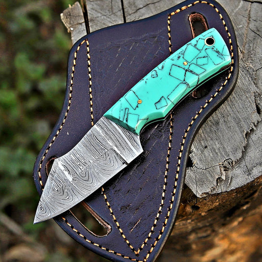 Custom Handmade 7" Damascus Steel Bull Cutter Knife – Cowboy Fixed Blade with Leather Sheath | DRSKNIVES HUB