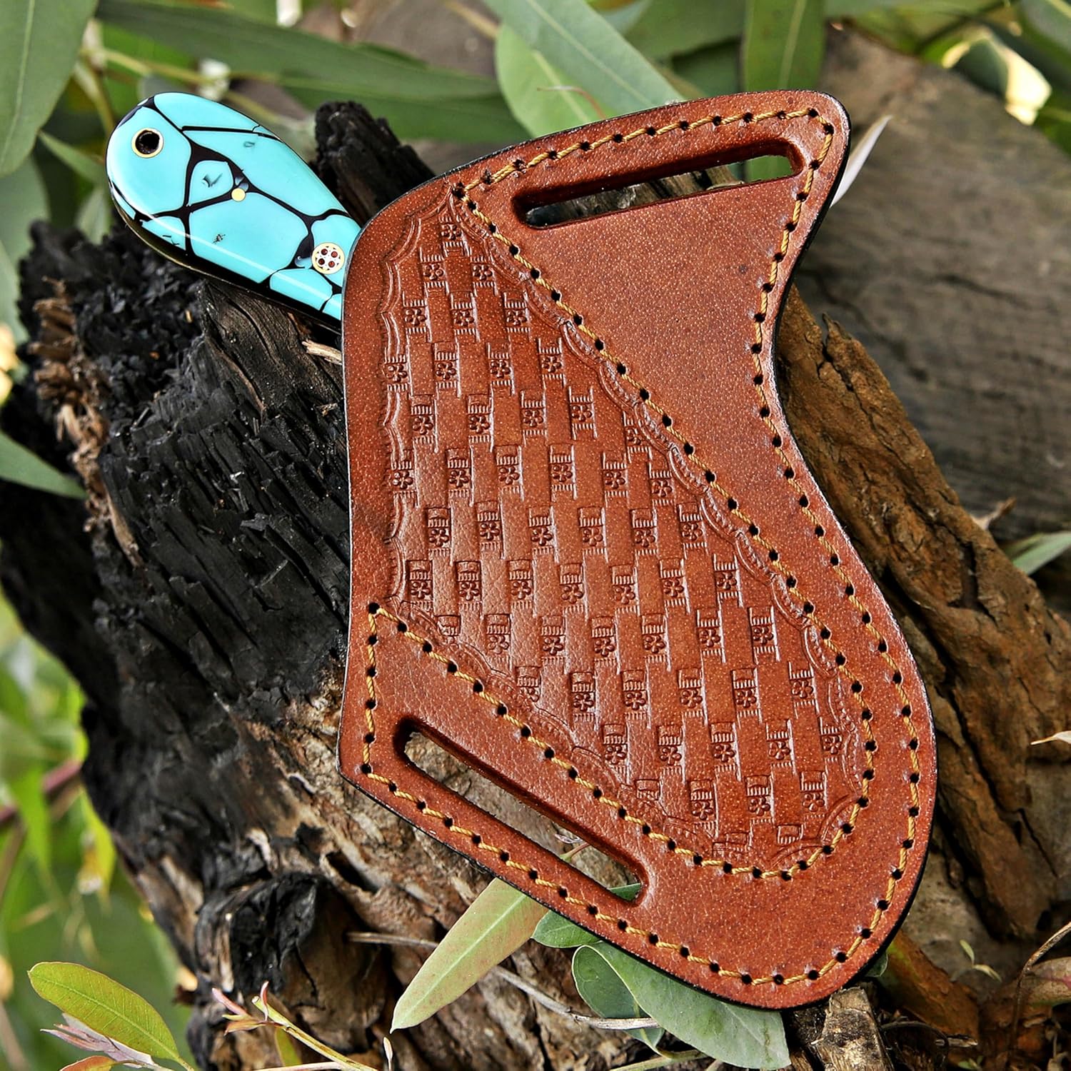 Handmade Damascus Steel Bull Cutter Knife – Cowboy EDC Knife with Pancake Leather Sheath | DRSKNIVES HUB 