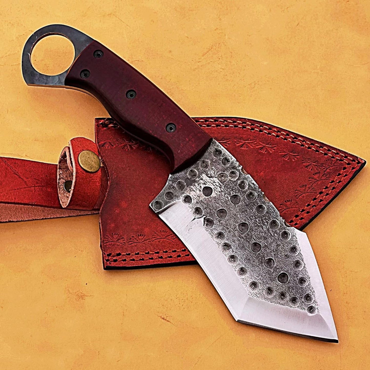 DAMASCUS STEEL BLADE HANDMADE TANTO KNIFE WITH LEATHER COVER || DRS KNIVES HUB