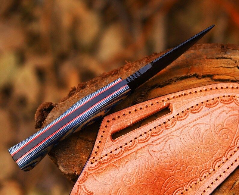 Handmade Powder Coated Blade Hunting Knife With Leather Sheath Cover