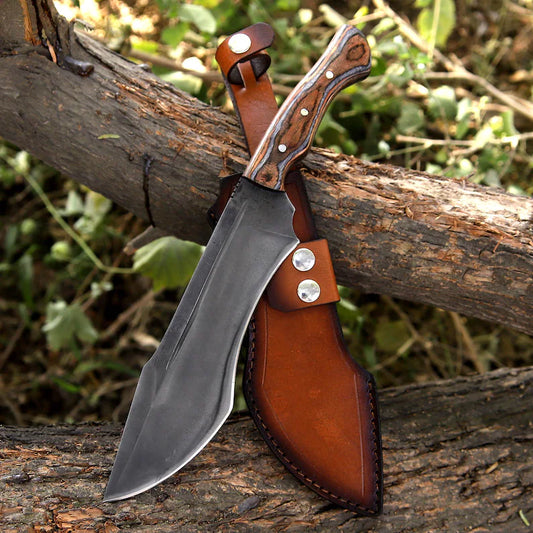 Hand Forged Carbon Steel Blade Bushcraft Knife With Leather Sheath Cover