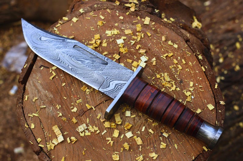 HUNTING BOWIE KNIFE HANDMADE DAMASCUS STEEL BLADE || DRS KNIVES HUB