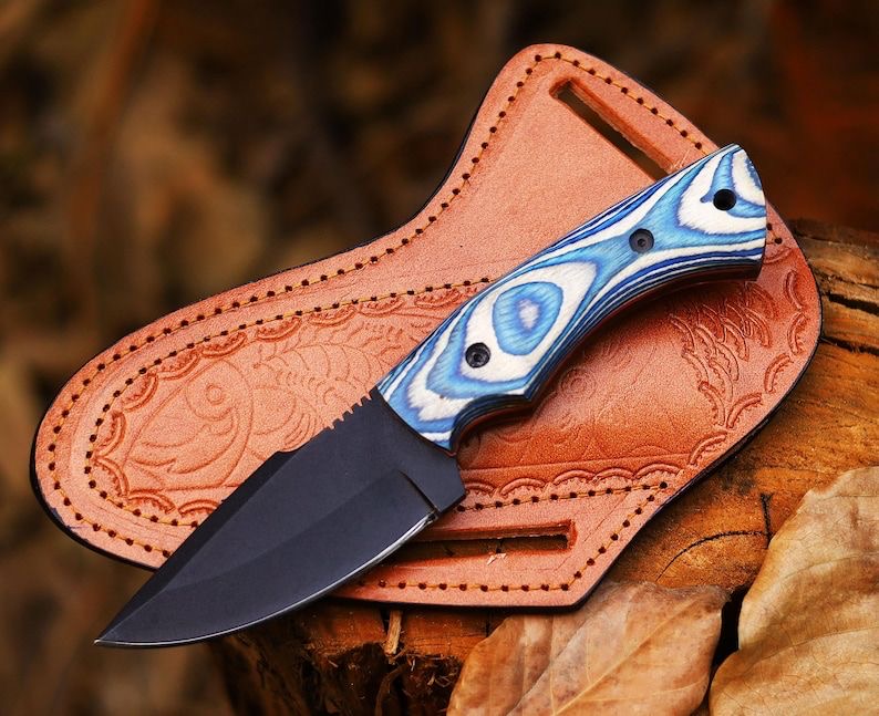 Handmade Powder Coated Blade Hunting Knife With Leather Sheath Cover