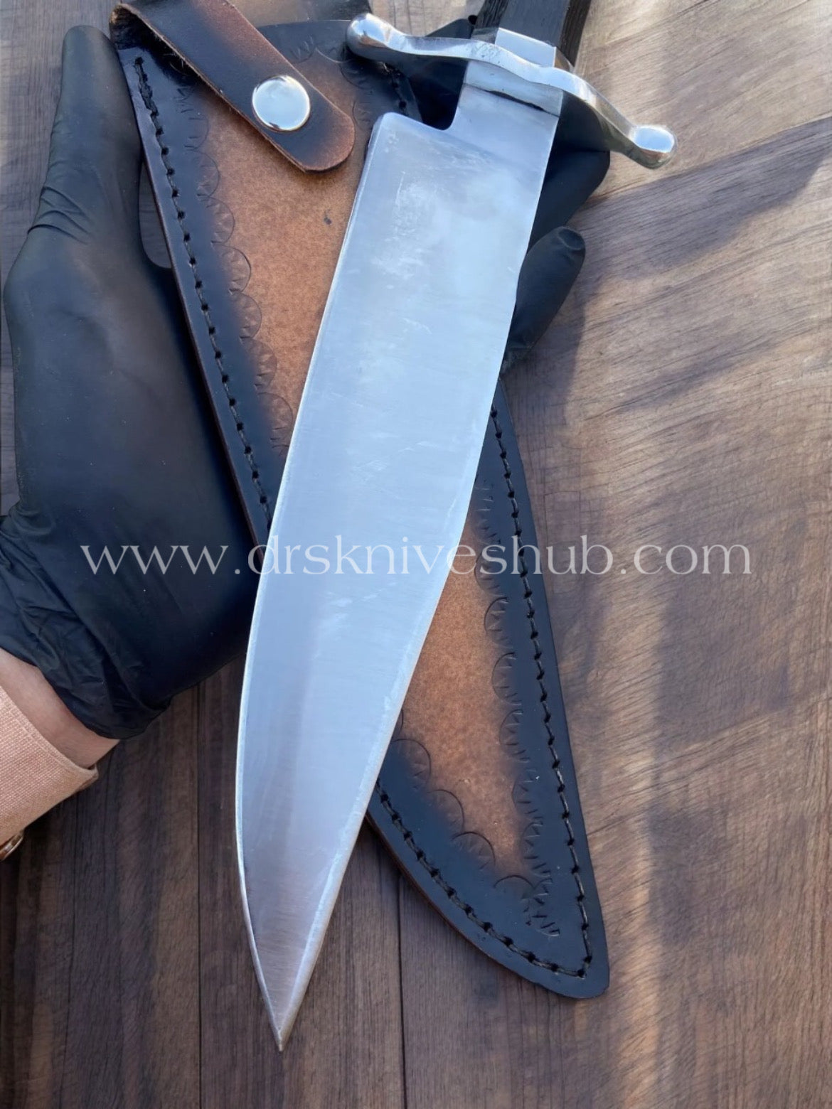 Hand Forged stainless steel hunting Bowie with leather sheath cover || drs knives hub