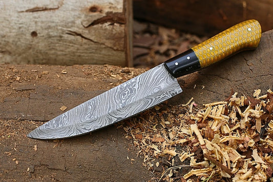 Damascus Steel Chef Knife 11.5" – Handmade with Leather Sheath | DRSKNIVES HUB