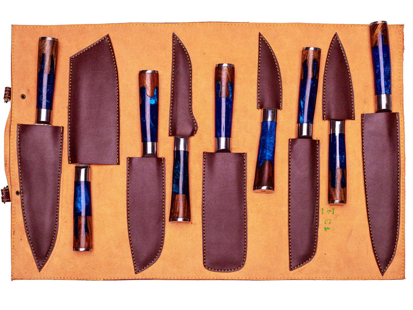 Handmade Damascus Steel Kitchen Chef Set with Leather Roll