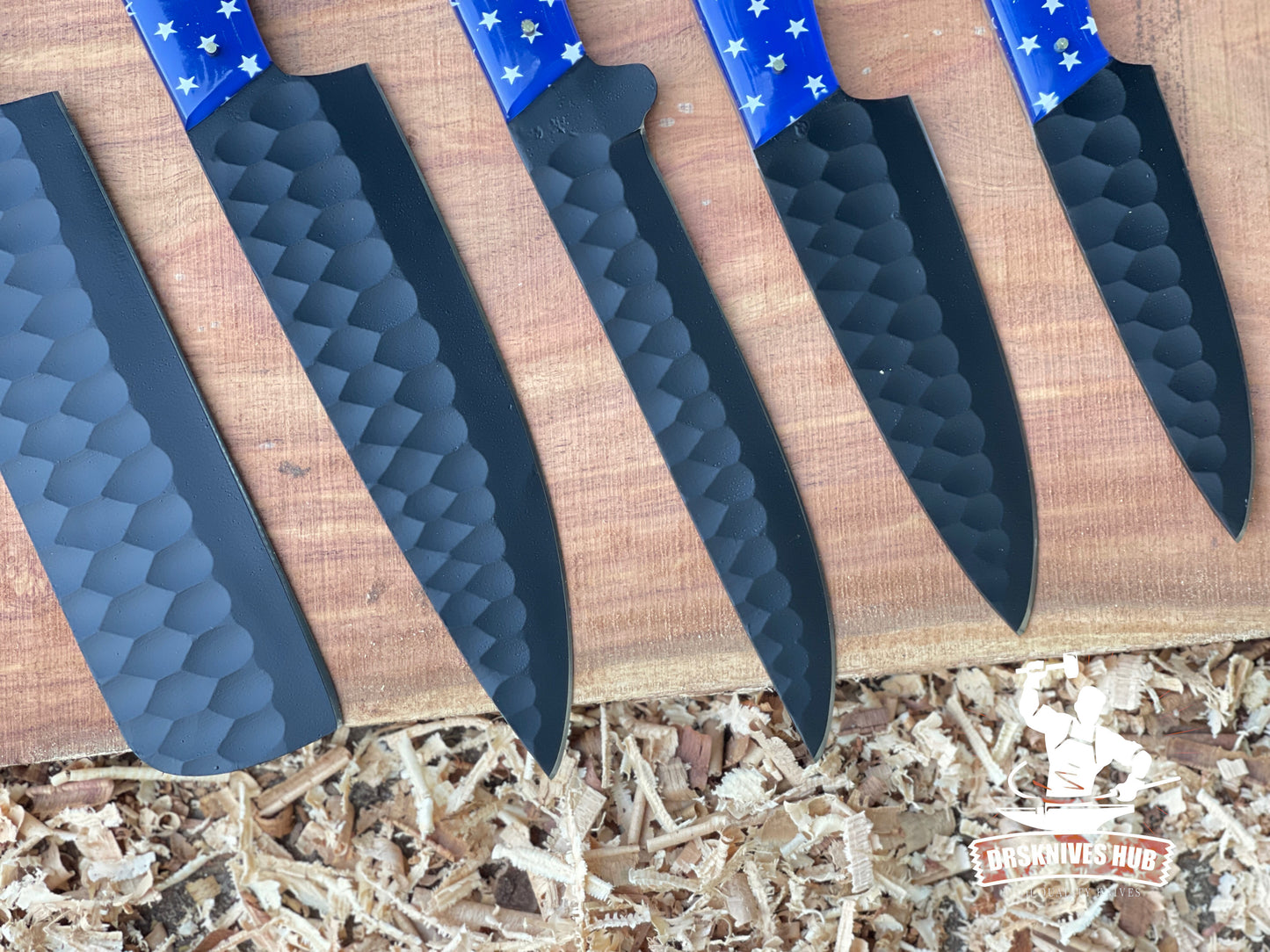 American Flag-Themed Damascus Knife Set