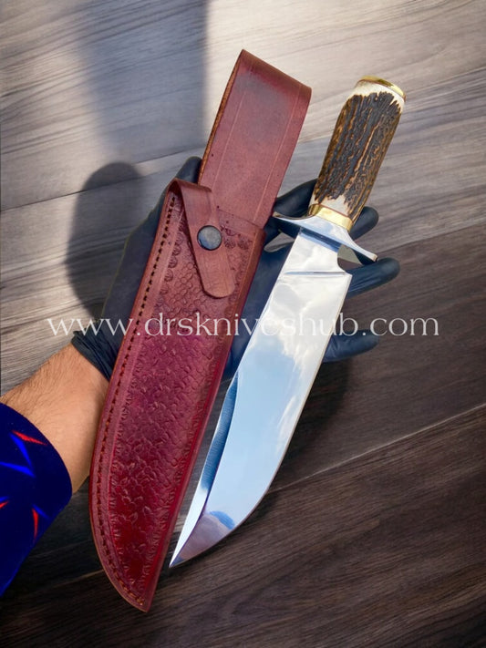 CUSTOM HANDMADE J2 STEEL EDC BOWIE KNIFE WITH LEATHER SHEATH || DRS KNIVES HUB