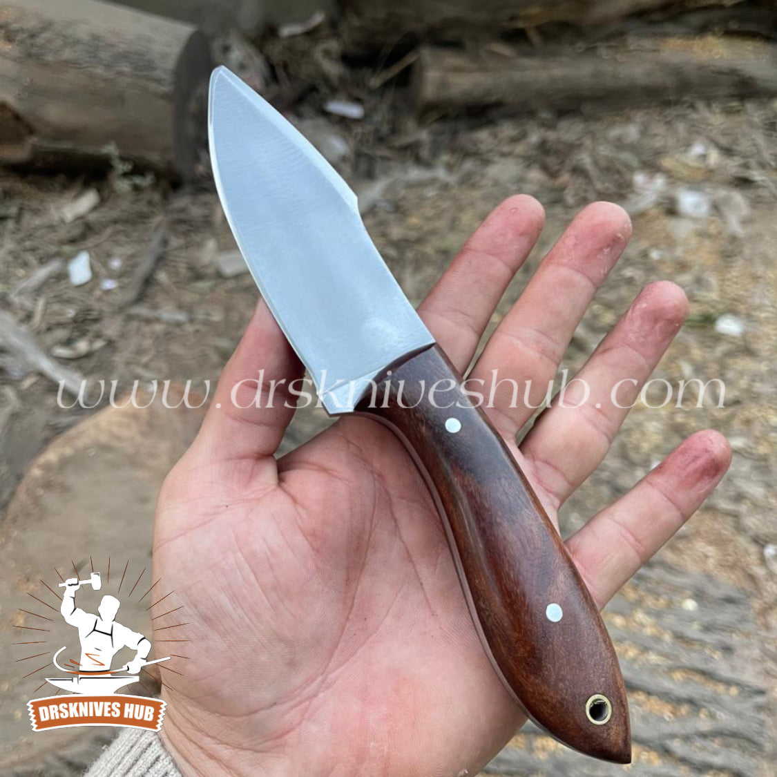 Handmade Stainless Steel Blade Hunting Knife With Rose Wood Handle