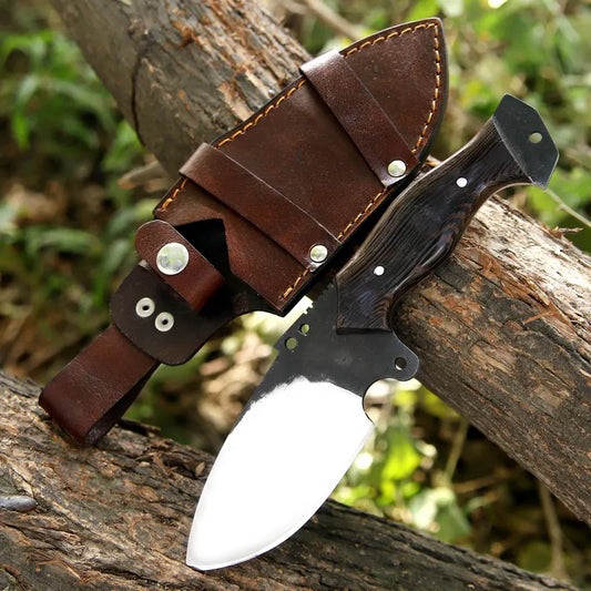 Handmade J2 Steel Skinner Knife –Weange Wood Handle, Leather Sheath