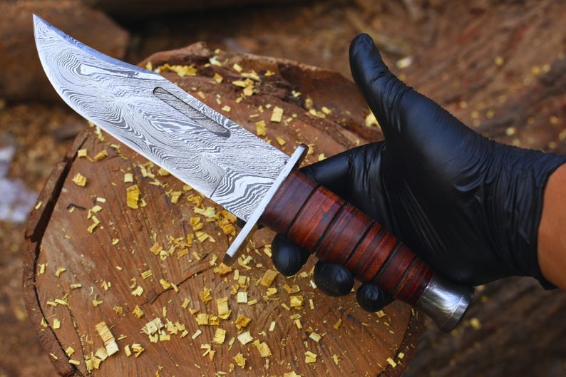 HUNTING BOWIE KNIFE HANDMADE DAMASCUS STEEL BLADE || DRS KNIVES HUB