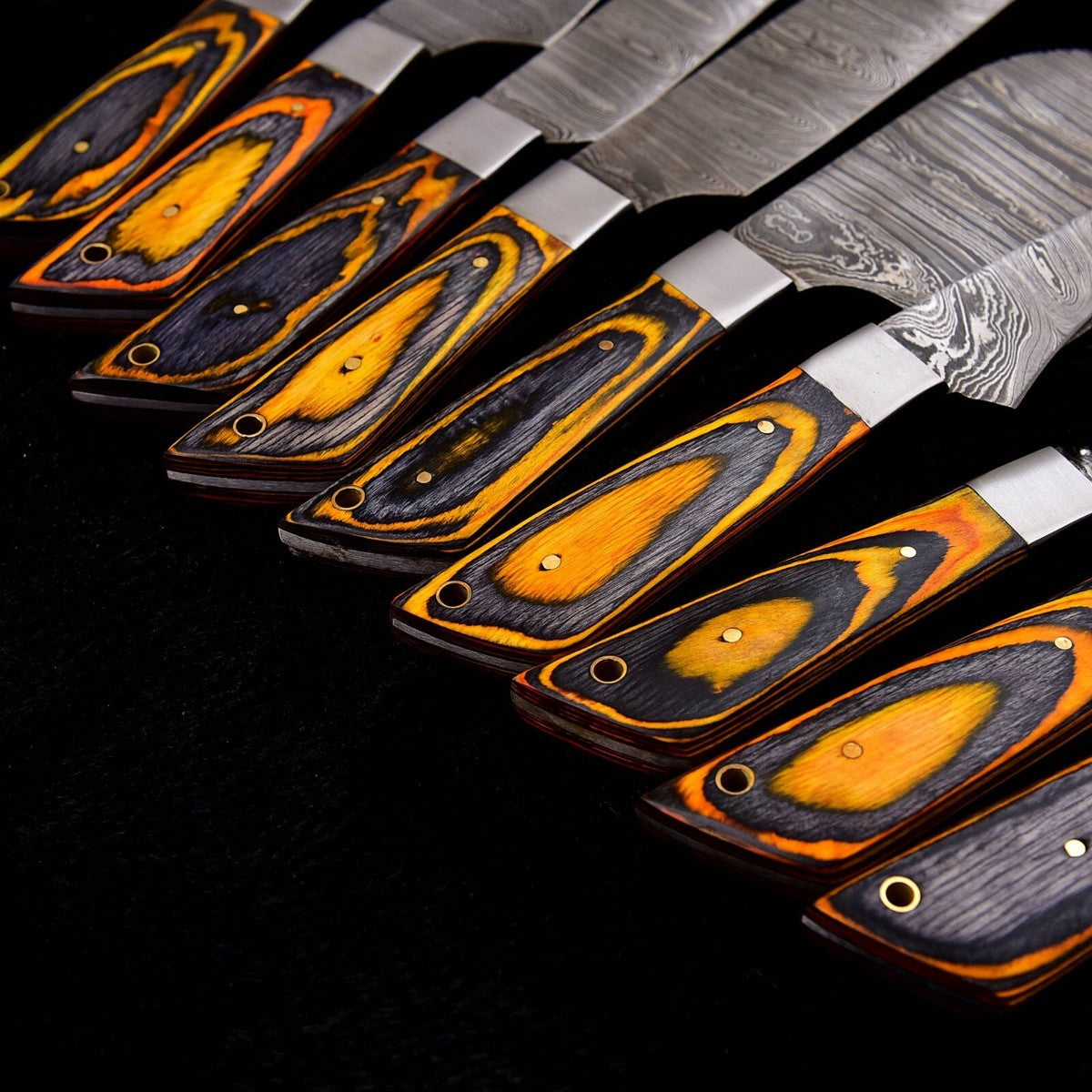 Damascus Chef Knife Set 9 Piece – Wood Handle with Leather Bag | DRSKNIVES HUB