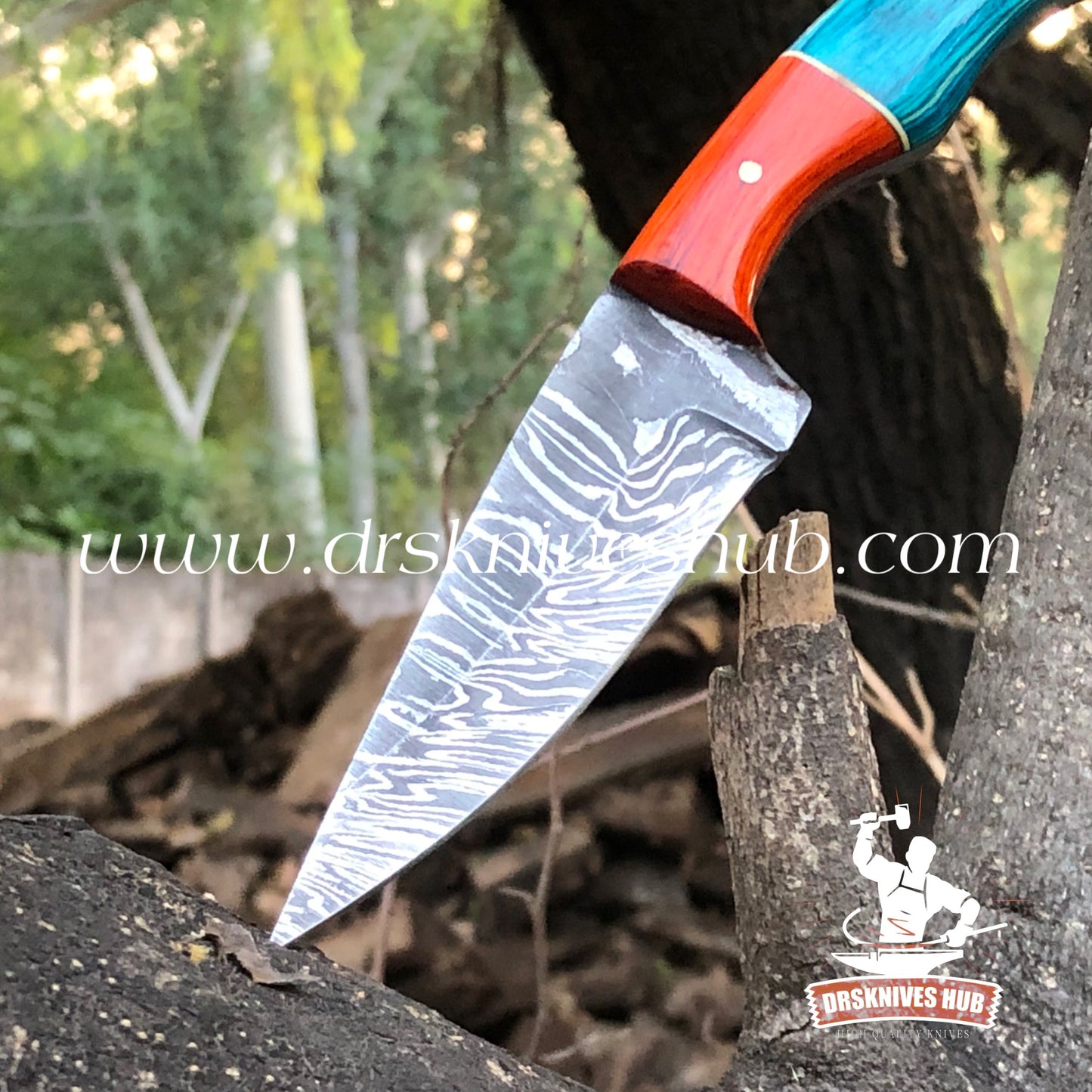 Hand Forged Damascus Steel Skinner ,Outdoor Skinning Knife