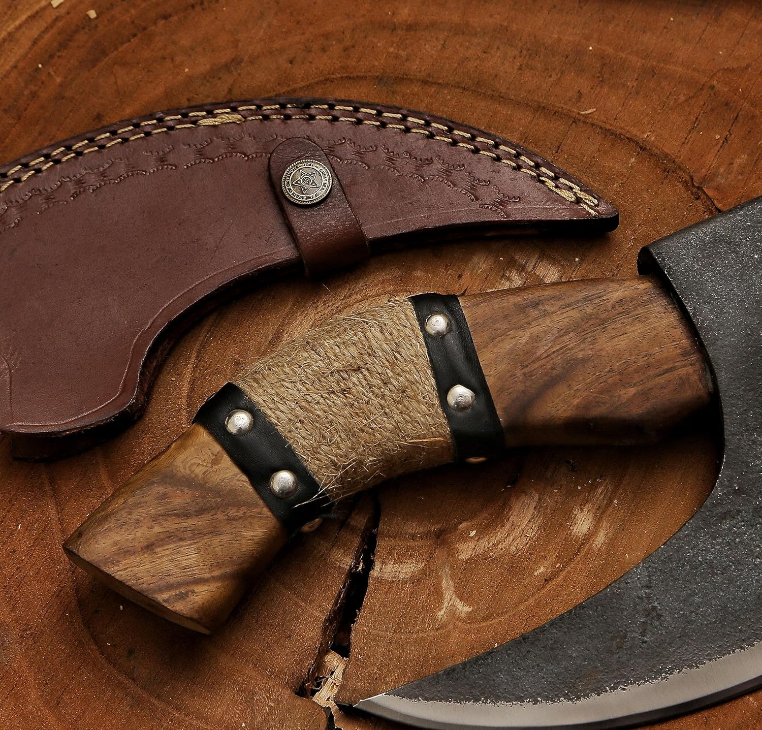 Handmade Viking Pizza Cutter Axe – Carbon Steel Blade with Leather Sheath | DRSKNIVES HUB