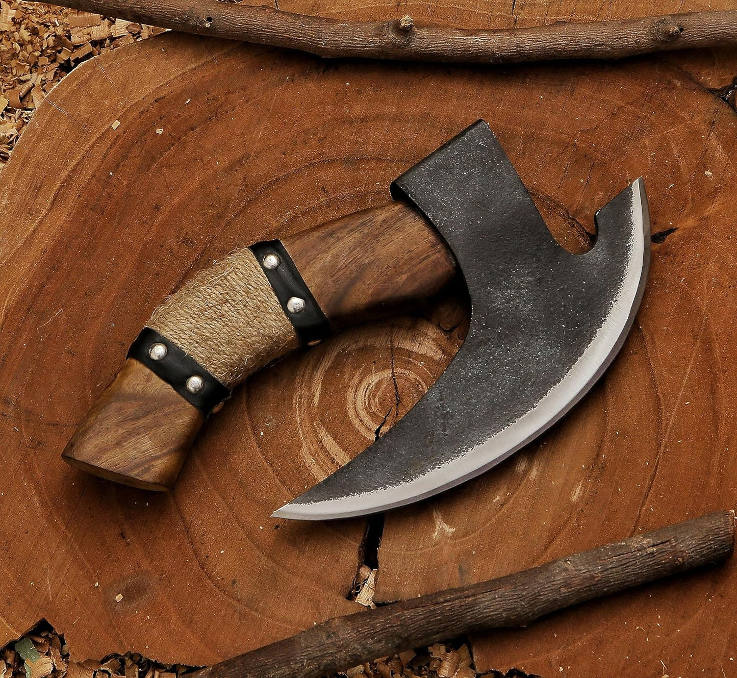 Handmade Viking Pizza Cutter Axe – Carbon Steel Blade with Leather Sheath | DRSKNIVES HUB