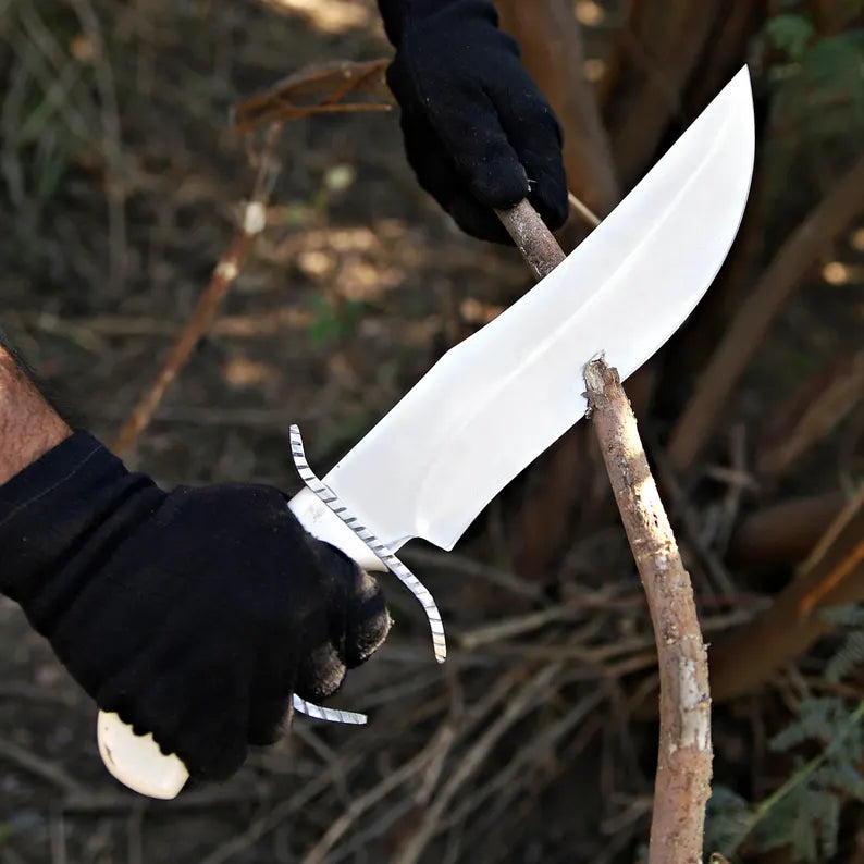 D2 Steel Hunting Knife With Resin Handle & Leather Sheath
