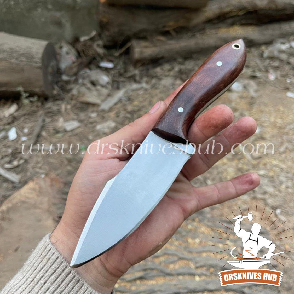 Handmade Stainless Steel Blade Hunting Knife With Rose Wood Handle