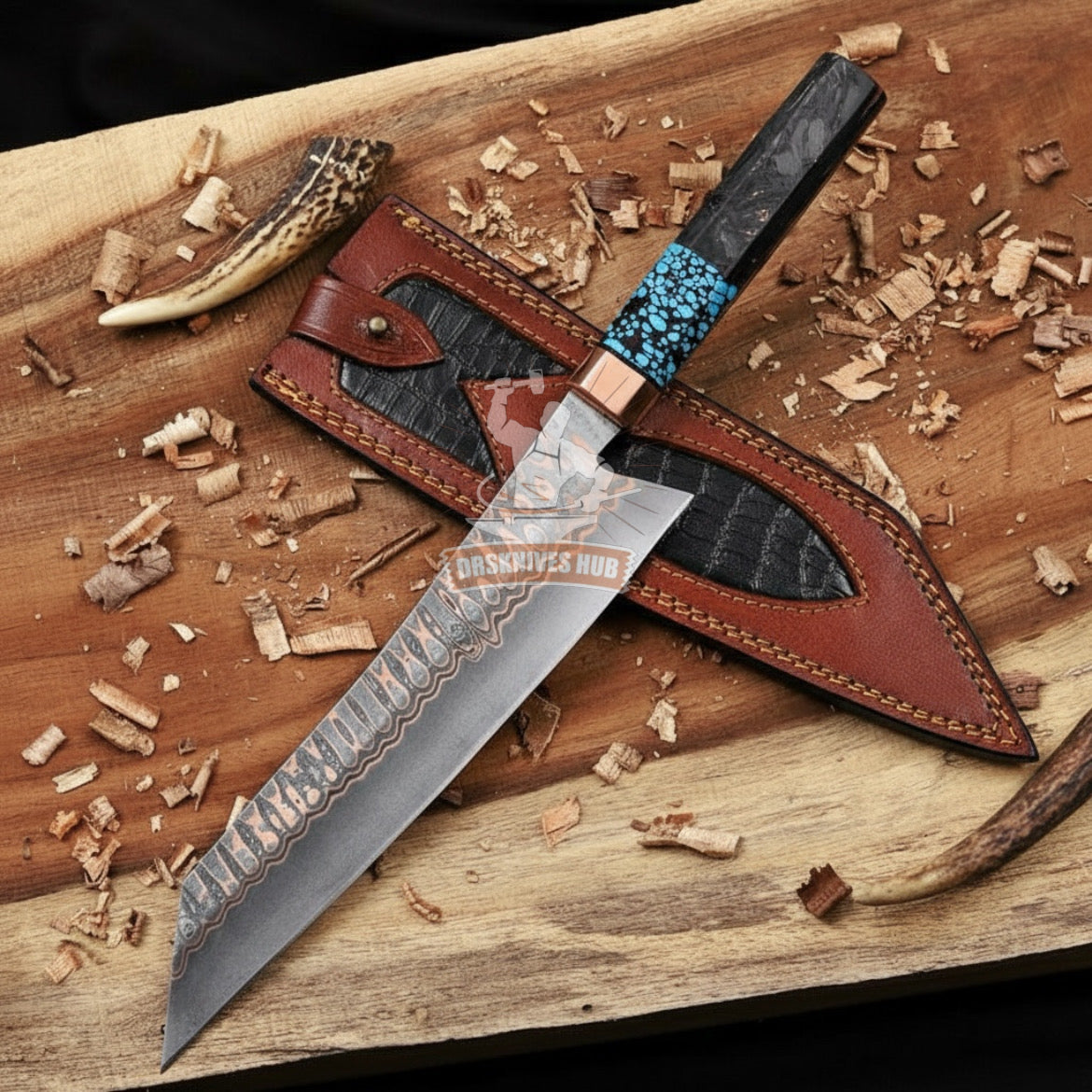 Personalized Copper Damascus Chef Knife 