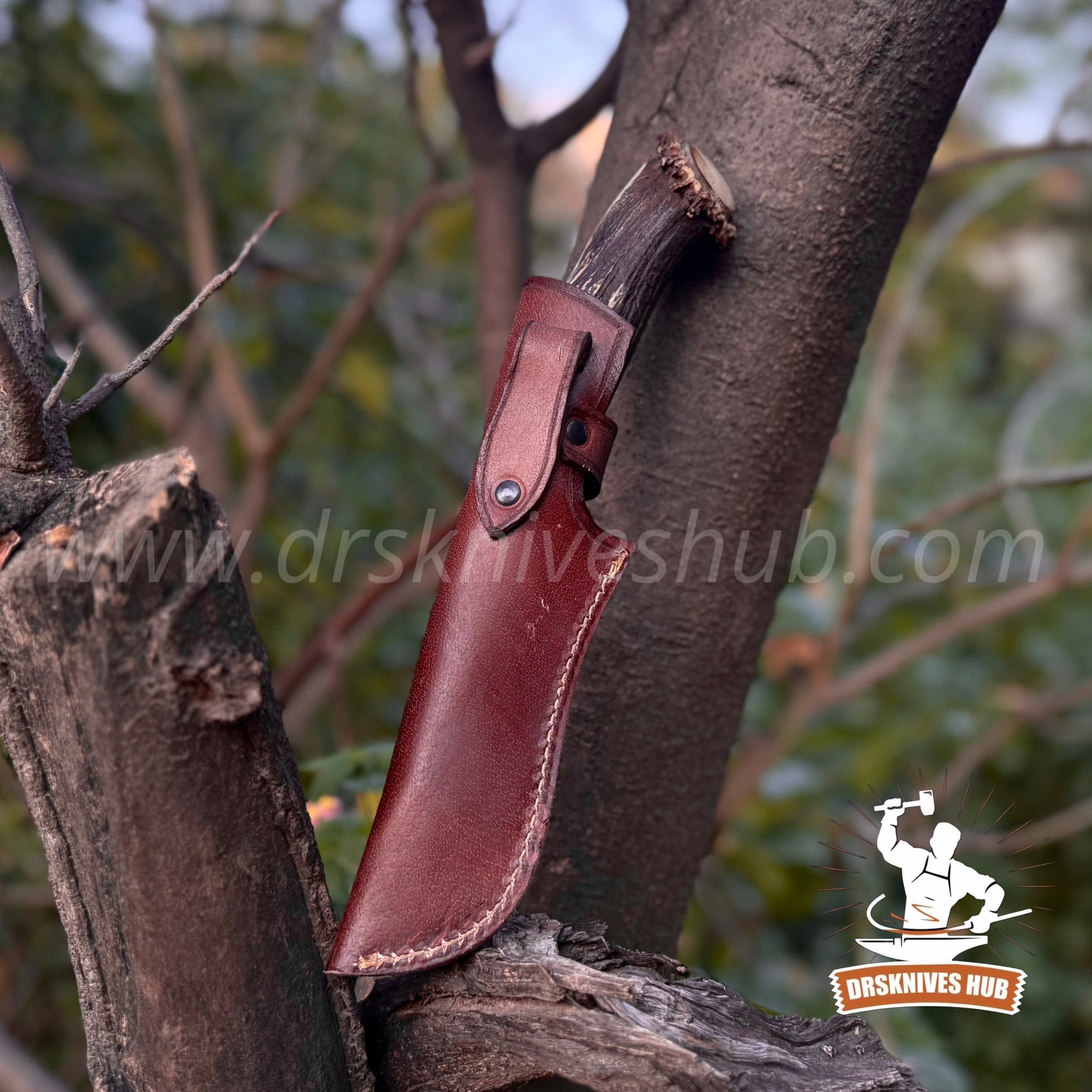 Handmade Damascus Hunting Knife | 10.5” Stag Handle Fixed Blade Knife | DRSKNIVES HUB