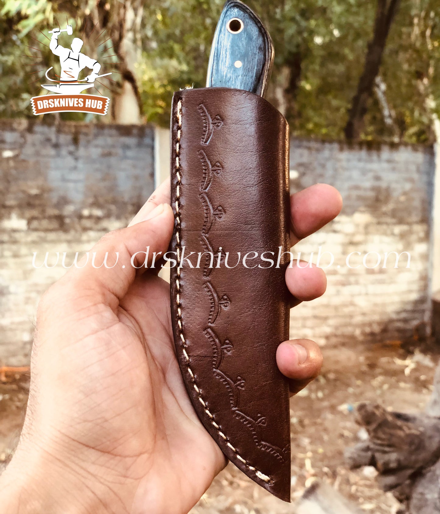 Handmade Damascus Steel Skinning Knife With Leather Sheath Cover Skinner Knife