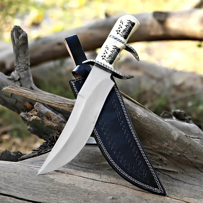 D2 Steel Hunting Knife With Resin Handle & Leather Sheath