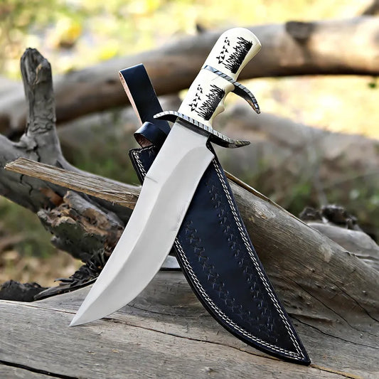 D2 Steel Hunting Knife With Resin Handle & Leather Sheath