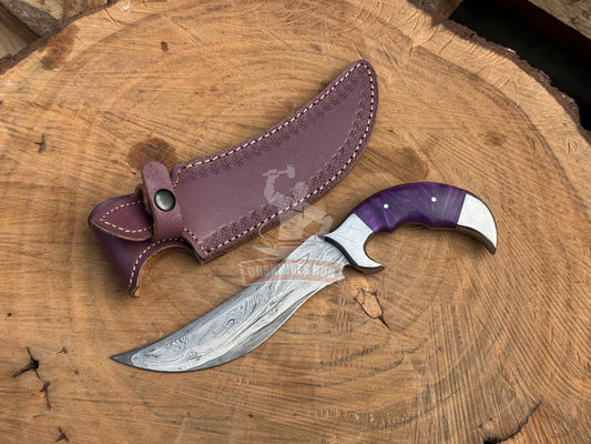 Damascus Hunting Knife 10.5" – Resin Handle with Leather Sheath | DRSKNIVES HUB