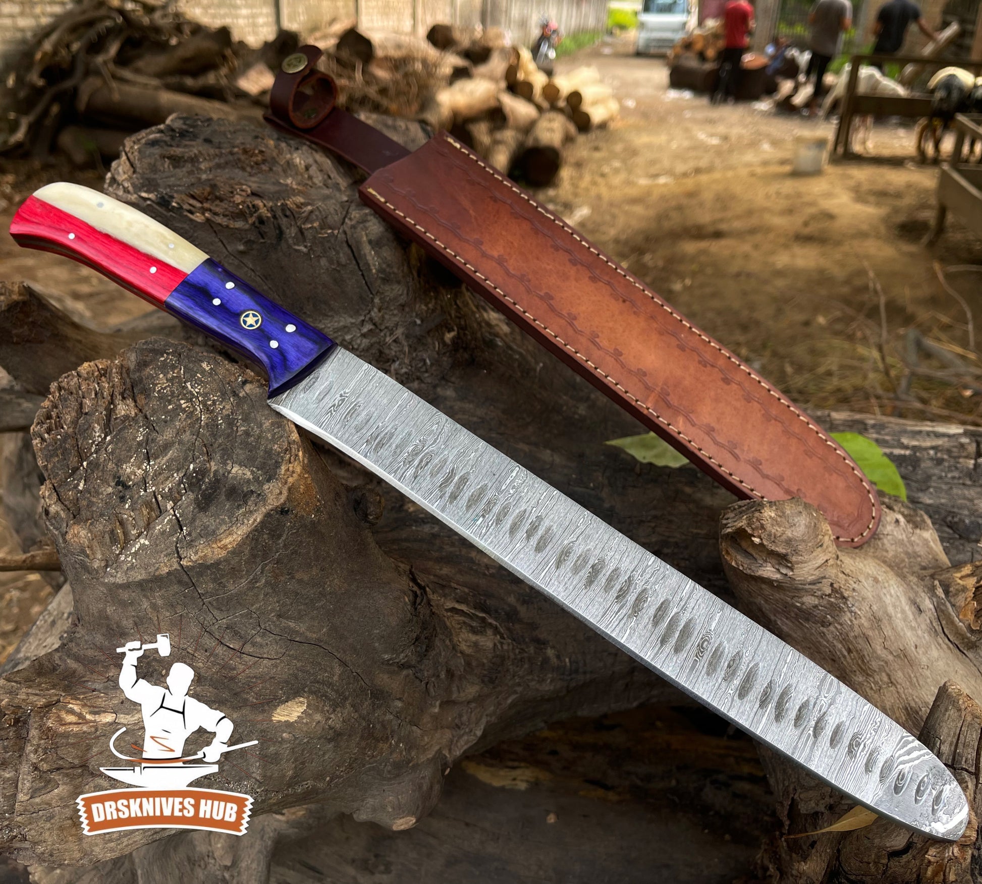 Texas Flag Handle Brisket Knife With Leather Sheath Cover | DRSKNIVES HUB 