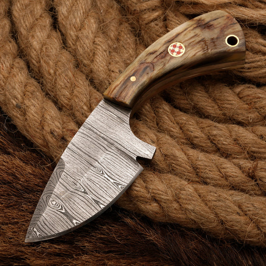 Handmade Damascus steel skinner knife ram horn handle || drs knives hub