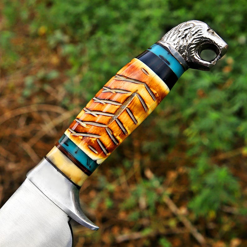 Hand Crafted J2 Steel Blade Hunting Knife Fired Bone Handle With Leather Sheath Cover