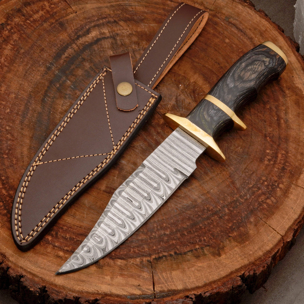 12” inches hand forged Damascus steel bowie knife with leather sheath cover || drs knives hub