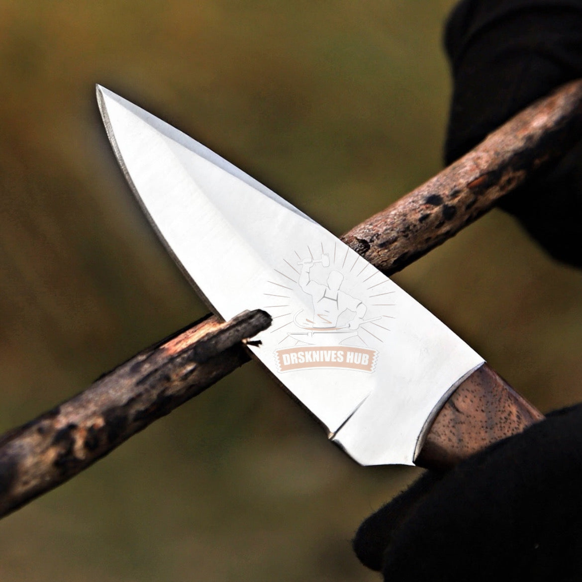 D2 Skinner Knife – Handmade Rosewood Handle with Leather Sheath | DRSKNIVES HUB