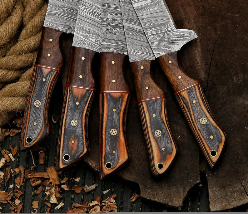 Damascus steel chef set gift for him ,gift for mother with leather sheath, kitchen knife chef set gift for husband