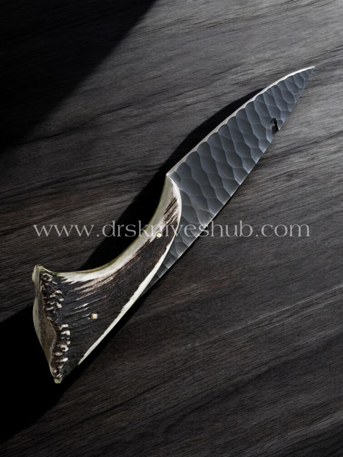 Antler Horn Handle Handmade J2 Steel powder Coated Blade hunting knife with leather wrap || drs knives hub