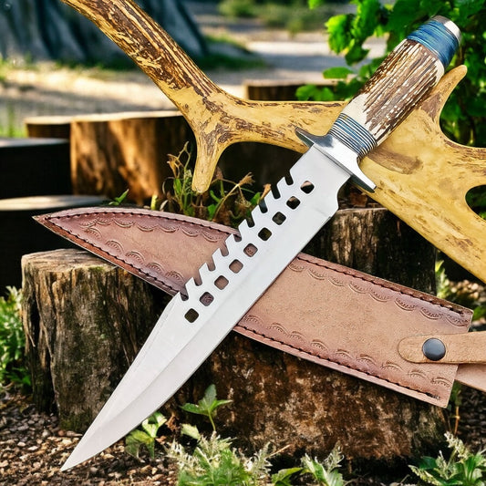J2 Steel Bowie Knife Custom Handmade Hunting Knife With Leather Sheath Cover