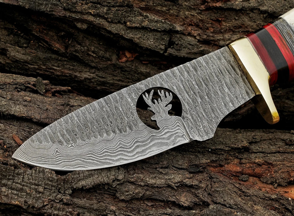 Bowie Knife Antler Horn Handle Hand Forged Damascus Steel Blade Wire Cut Hunting ,Bowie Knife With Leather Sheath Cover