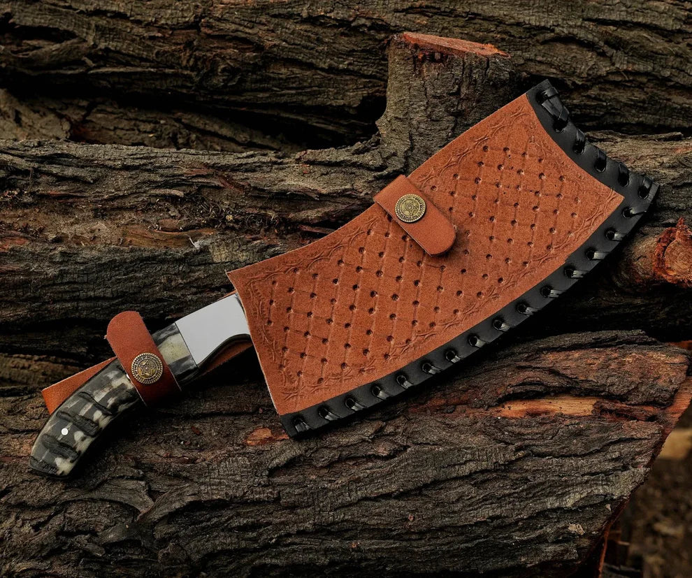 Chopper Knife Ram Horn Handle Custom Handmade Chef Knife ,Cleaver Knife ,With Leather Sheath Cover