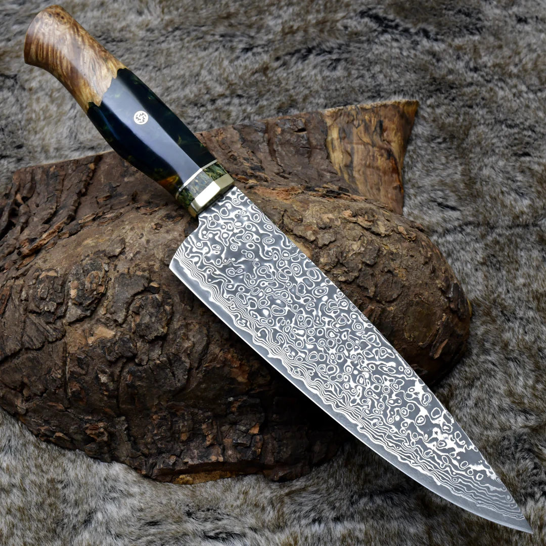 DAMASCUS CHEF KNIFE WITH OLIVE WOOD HANDLE || DRS KNIVES HUB
