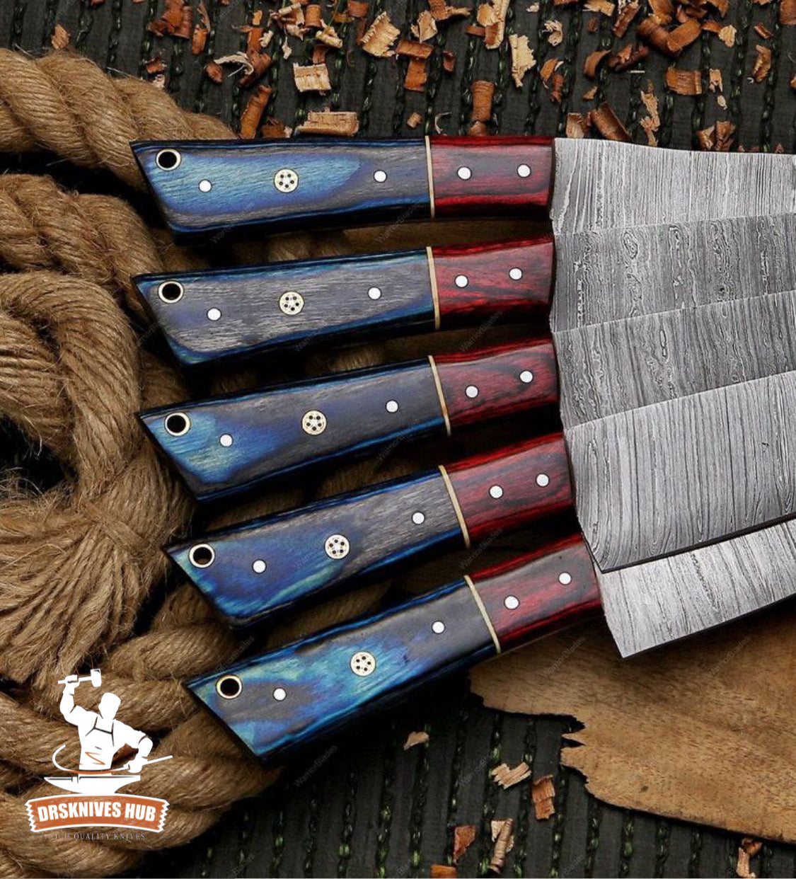 Handmade Chef's Knife Set 5 pcs Damascus Steel Kitchen Knives Set