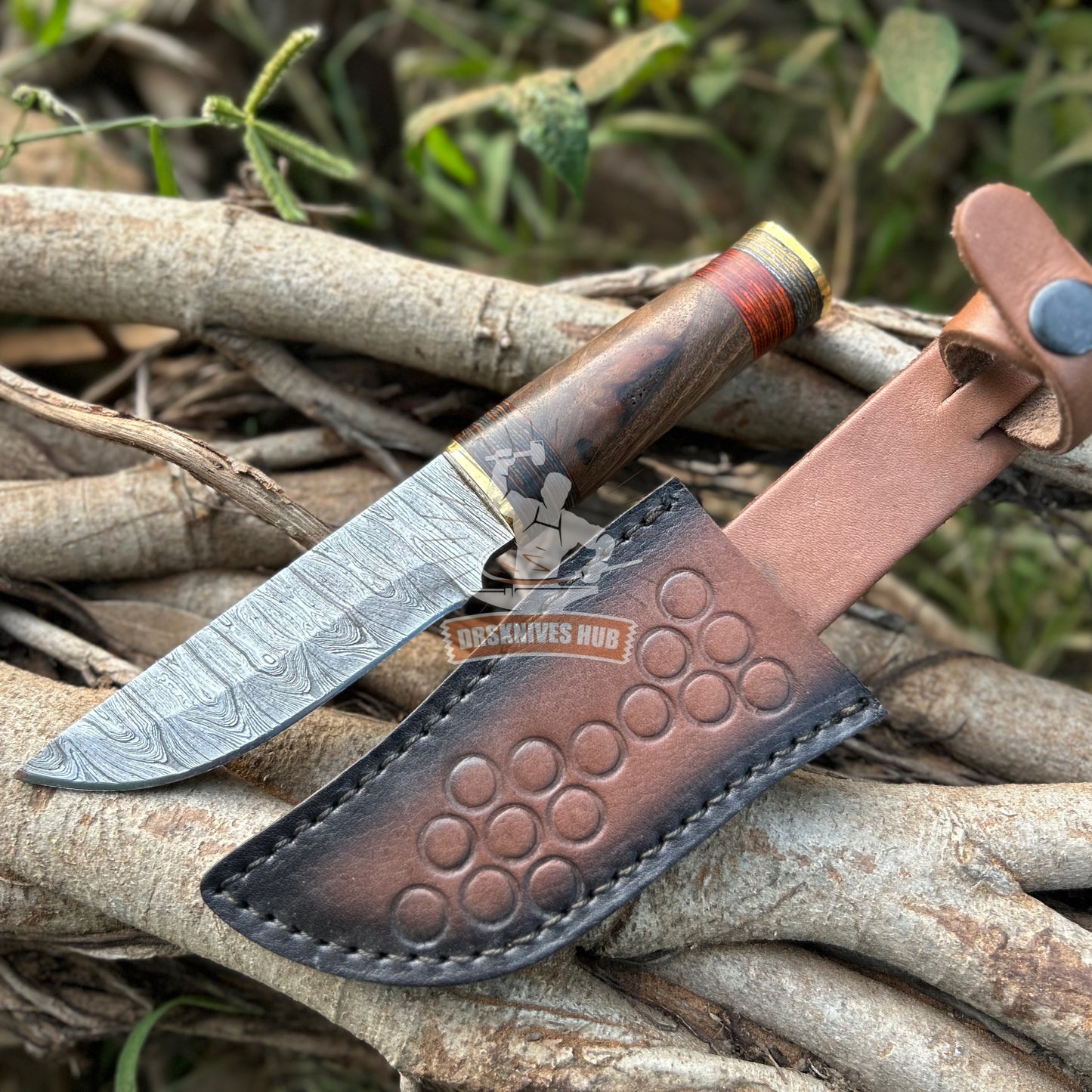 Hand Forged Damascus Steel Blade Hunting Knife Edc knife With Leather Cover |DRSKNIVES HUB