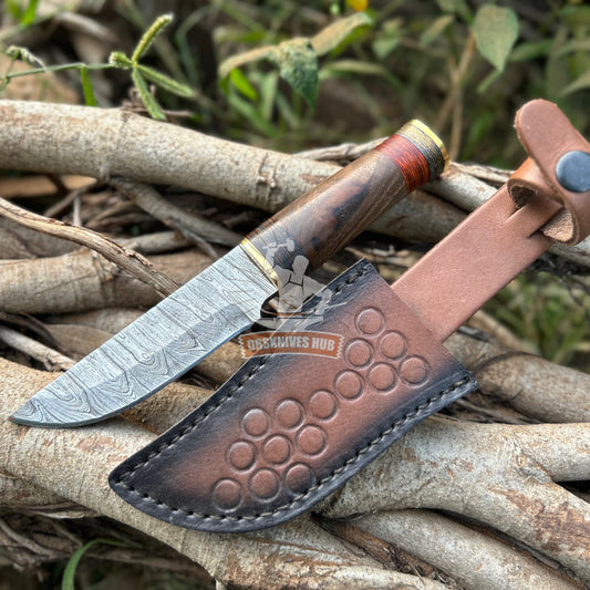 Hand Forged Damascus Steel Blade Hunting Knife Edc knife With Leather Cover |DRSKNIVES HUB