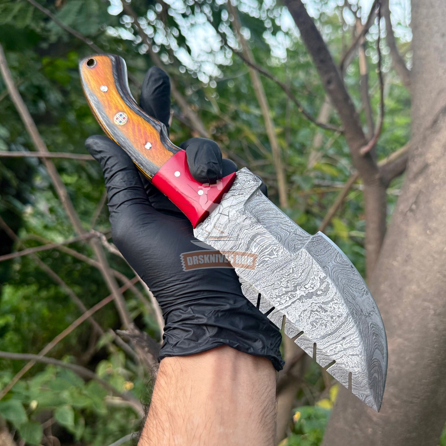 Handmade Damascus Steel Tracker Knife: 10" Hunting Knife with Leather Sheath