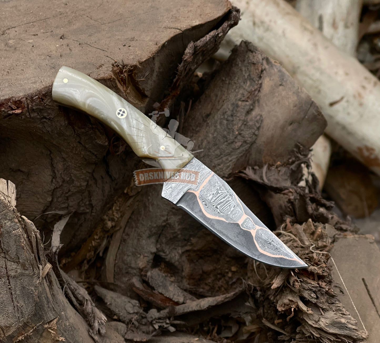 Cowboy Copper Damascus Skinning Knife 8" – Resin Handle | DRSKNIVES HUB