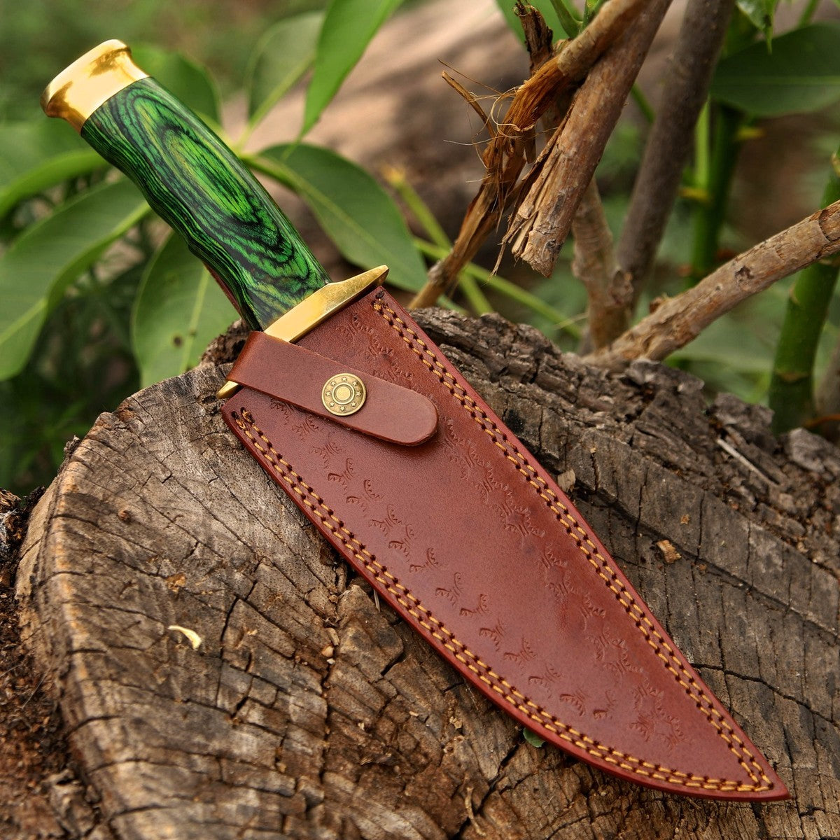 J2 Steel Hunting Knife 12.5" – Green Resin Handle & Brass Guard | DRSKNIVES HUB