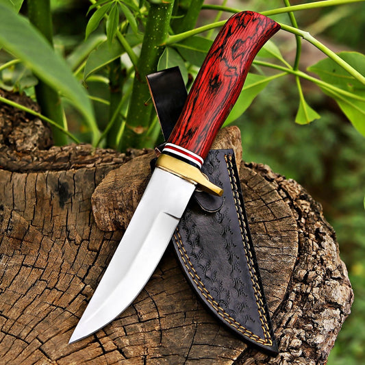 Premium Handmade hunting Knife | Red Wood Handle | Razor-Sharp j2 Steel Blade