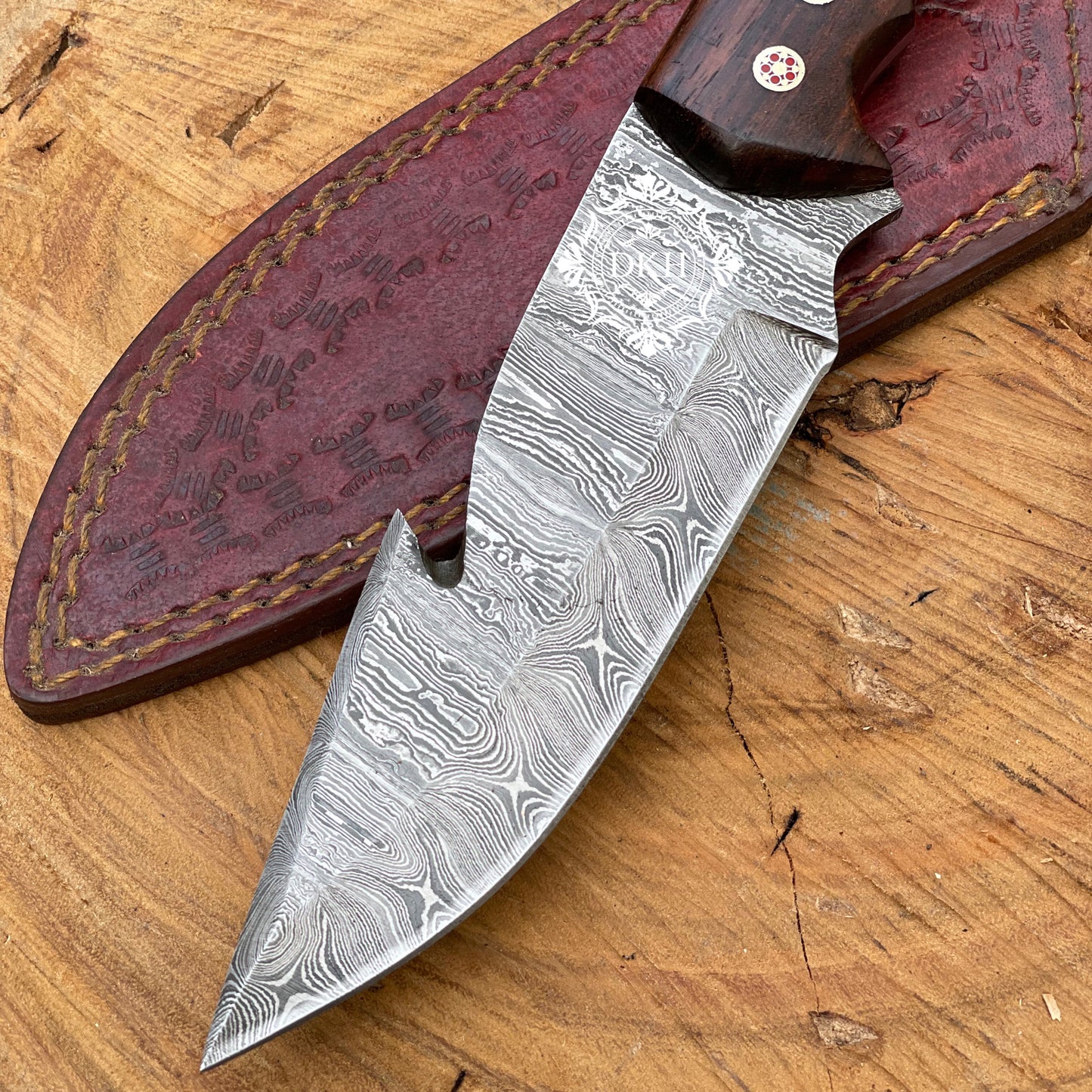 10” inches Handmade Damascus Blade Hunting Knife With Leather Sheath Cover