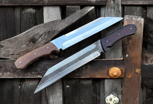 SET OF 2 – Custom Handmade Carbon Steel Seax Hunting & Camping Knives with Sheaths