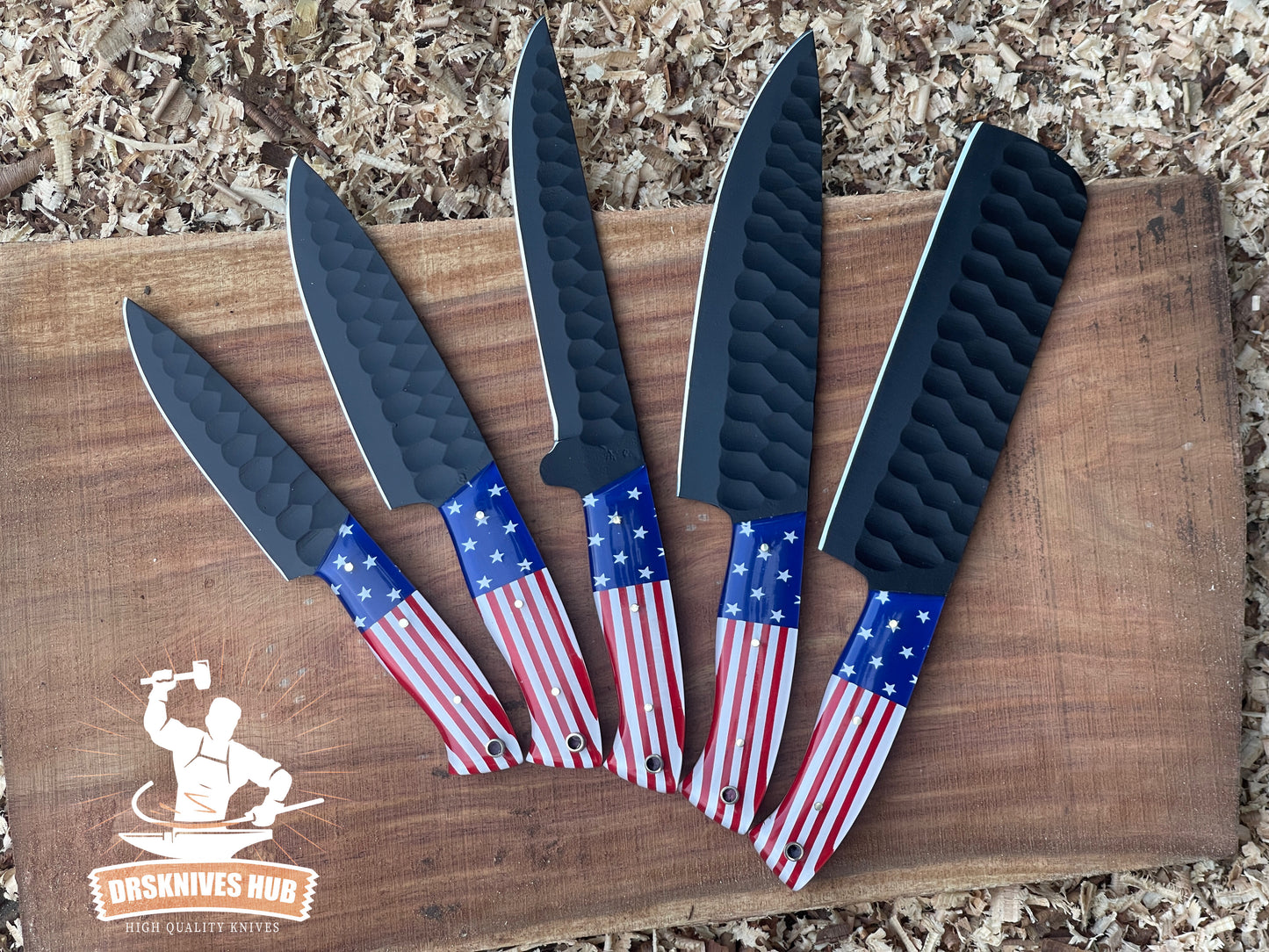 American Flag-Themed Damascus Knife Set