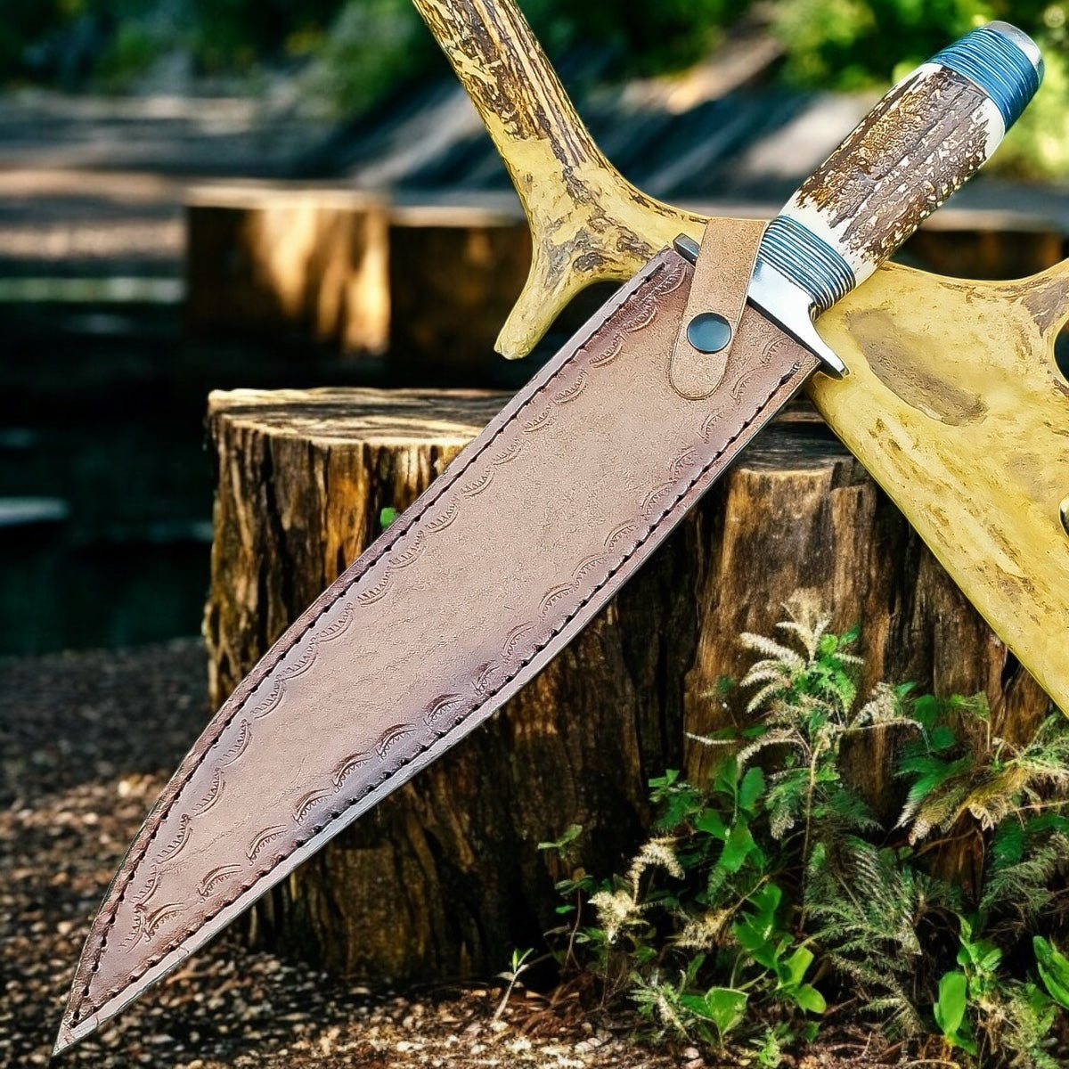 J2 Steel Bowie Knife Custom Handmade Hunting Knife With Leather Sheath Cover